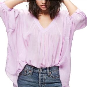 Free people Women’s pink boho oversized v neck High Low top Size S